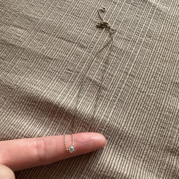 14K Gold Bezel Set Diamond Solitaire Necklace - Picture 3 of 11